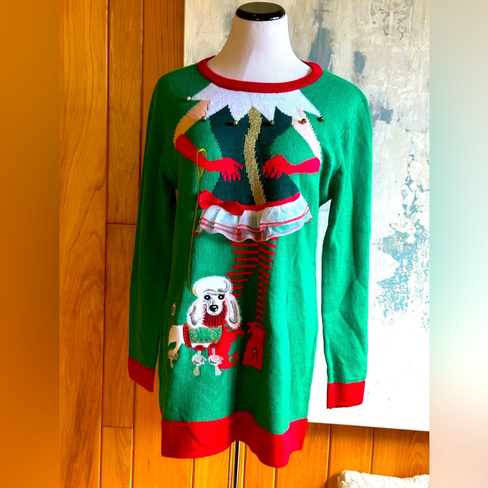 Poodle Christmas Sweater Large 12/14
